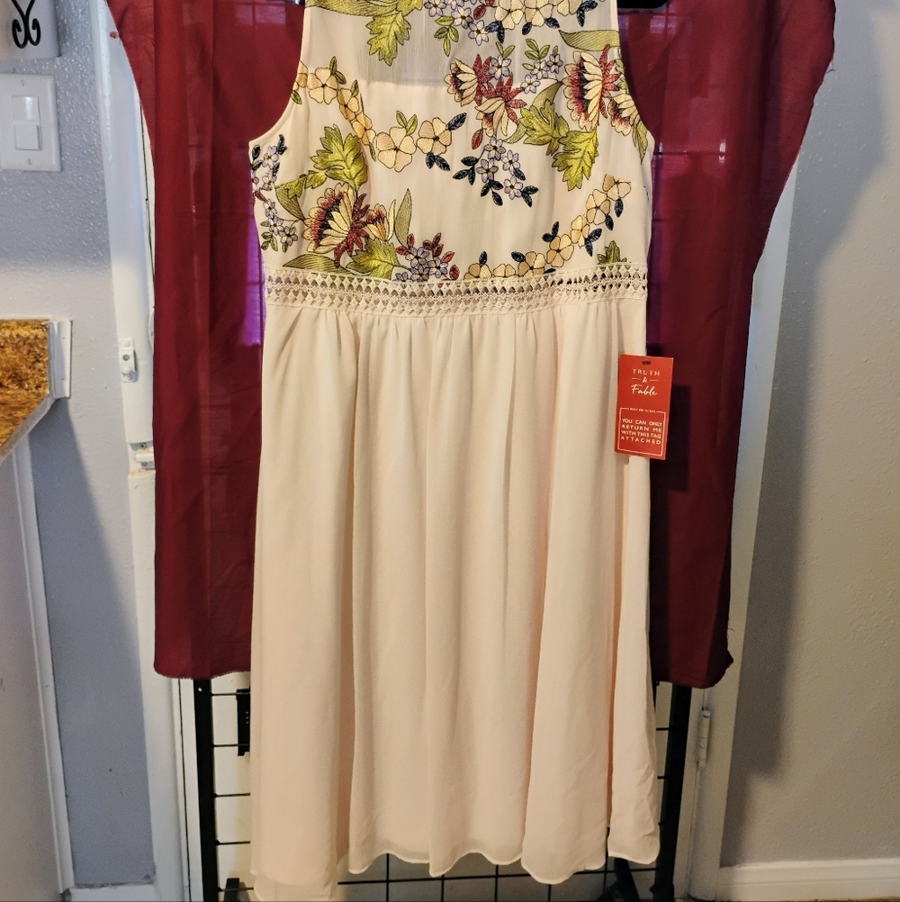 Floral Sleeveless Dress with Embroidered Details